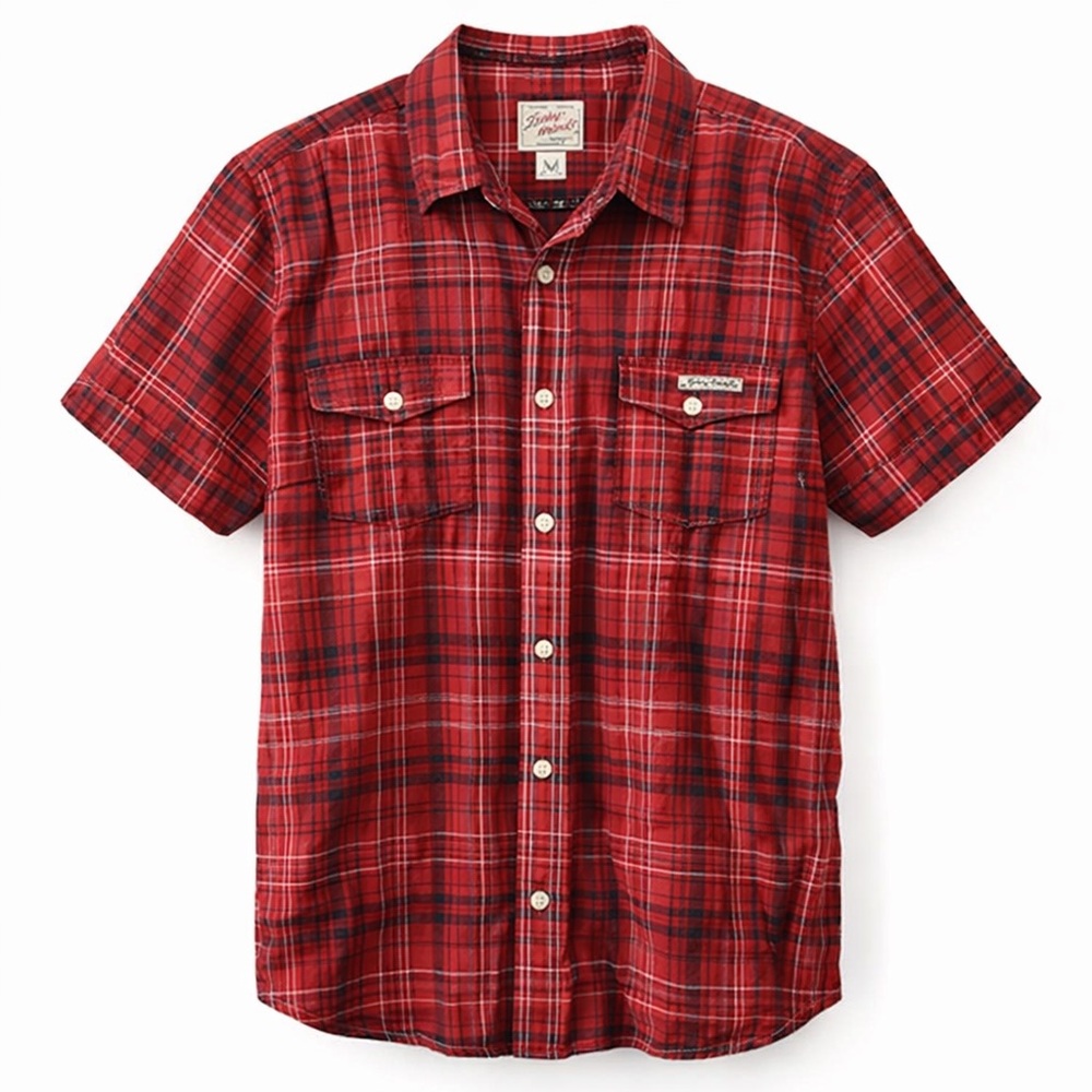 Lucky Brand Red Plaid Short-Sleeve Button-Down Shirt